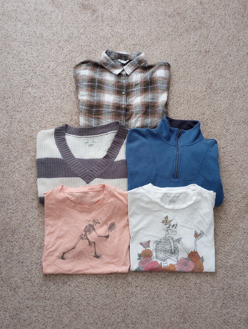 American Eagle Bundle Shirts Sweater Quarter Zip Pull Over Flannel XS